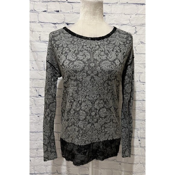Zara W&B Collection Gray Black Lace Tunic Blouse Women Hi Low Long Sleeve Small - Picture 1 of 5